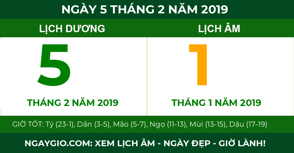 lịch âm ngày 5 tháng 2 năm 2019