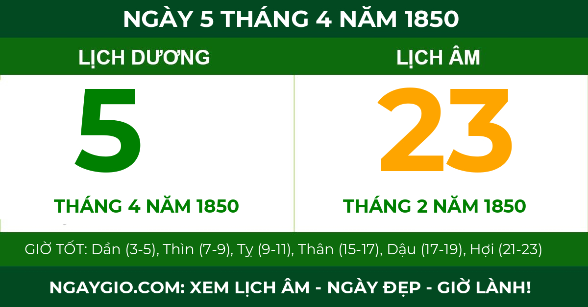 lịch âm ngày 5 tháng 4 năm 1850