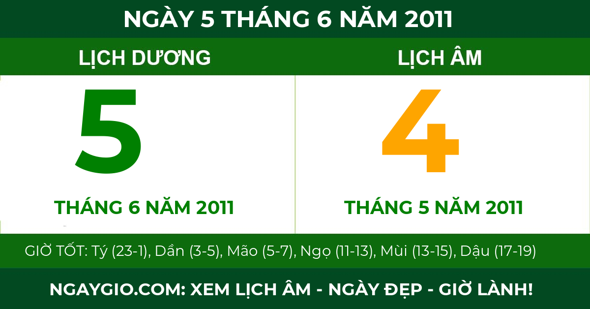 lịch âm ngày 5 tháng 6 năm 2011