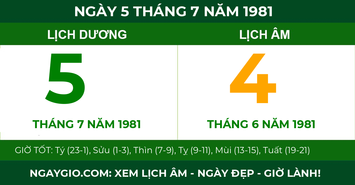 lịch âm ngày 5 tháng 7 năm 1981