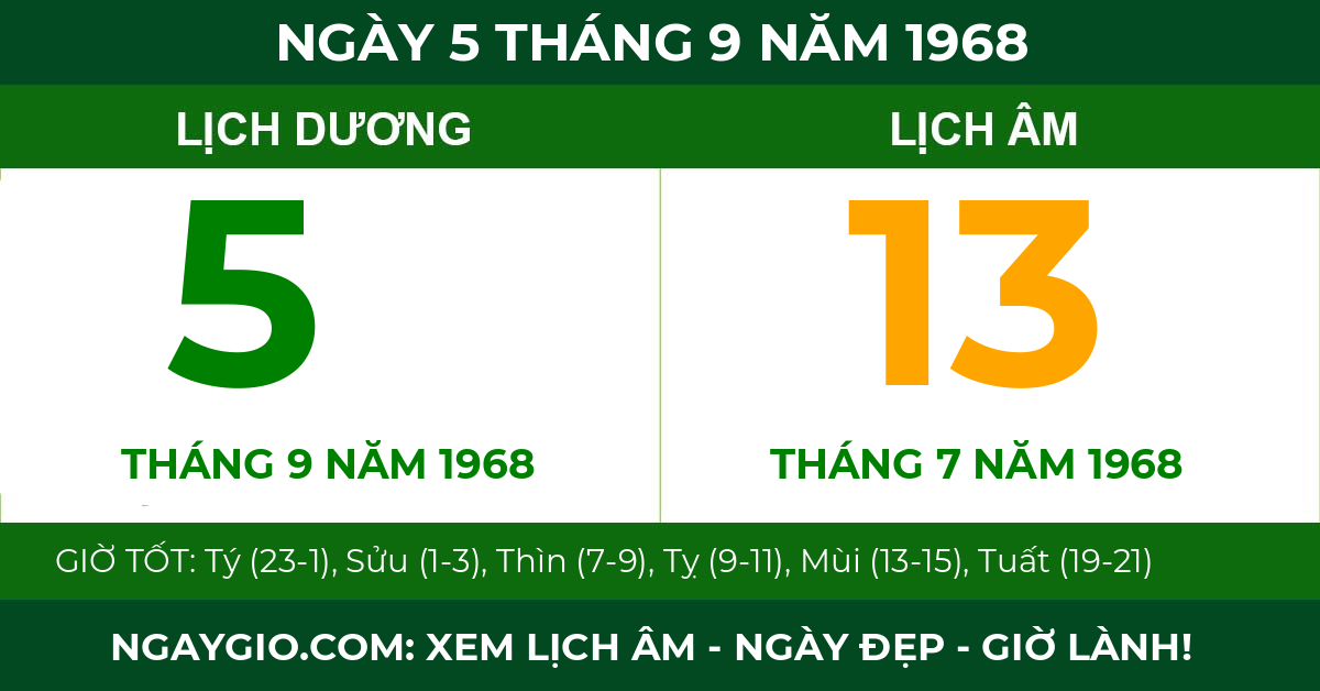 lịch âm ngày 5 tháng 9 năm 1968