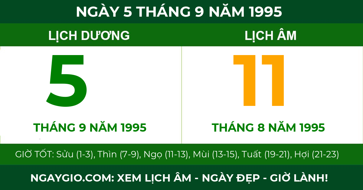 lịch âm ngày 5 tháng 9 năm 1995