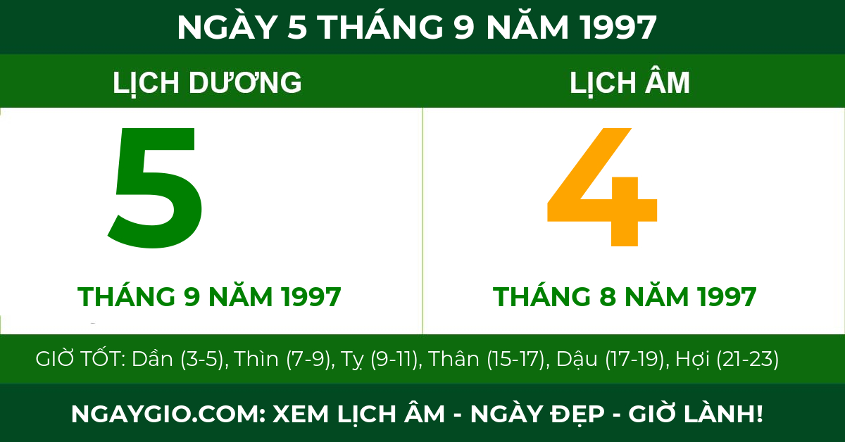 lịch âm ngày 5 tháng 9 năm 1997