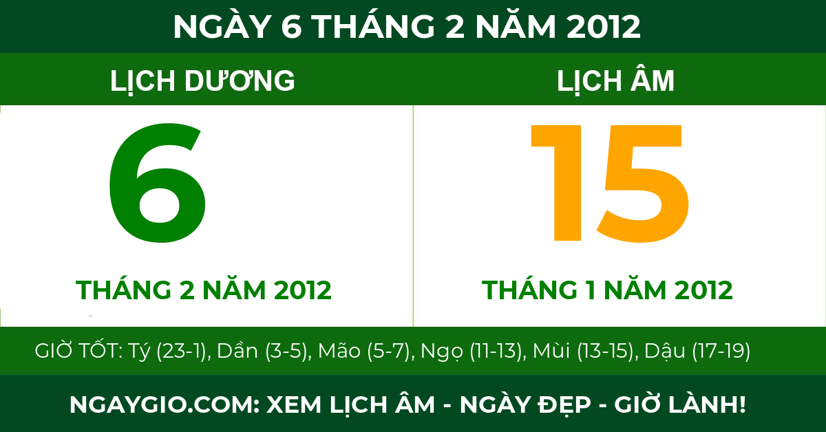 lịch âm ngày 6 tháng 2 năm 2012