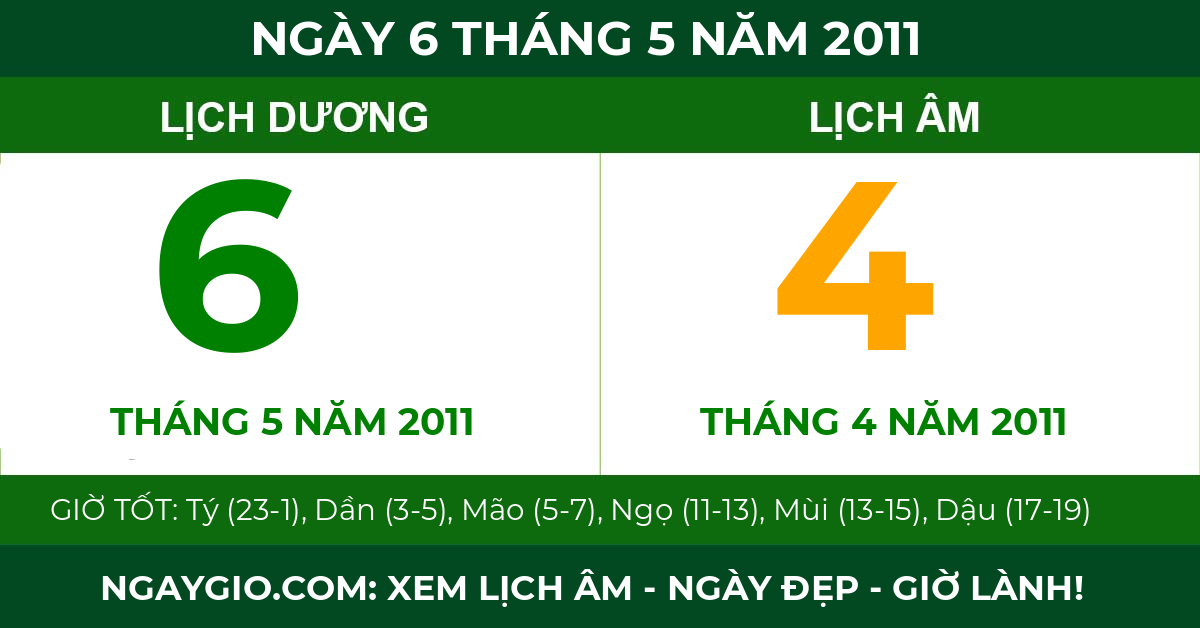 lịch âm ngày 6 tháng 5 năm 2011