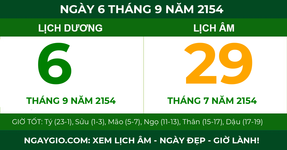 lịch âm ngày 6 tháng 9 năm 2154