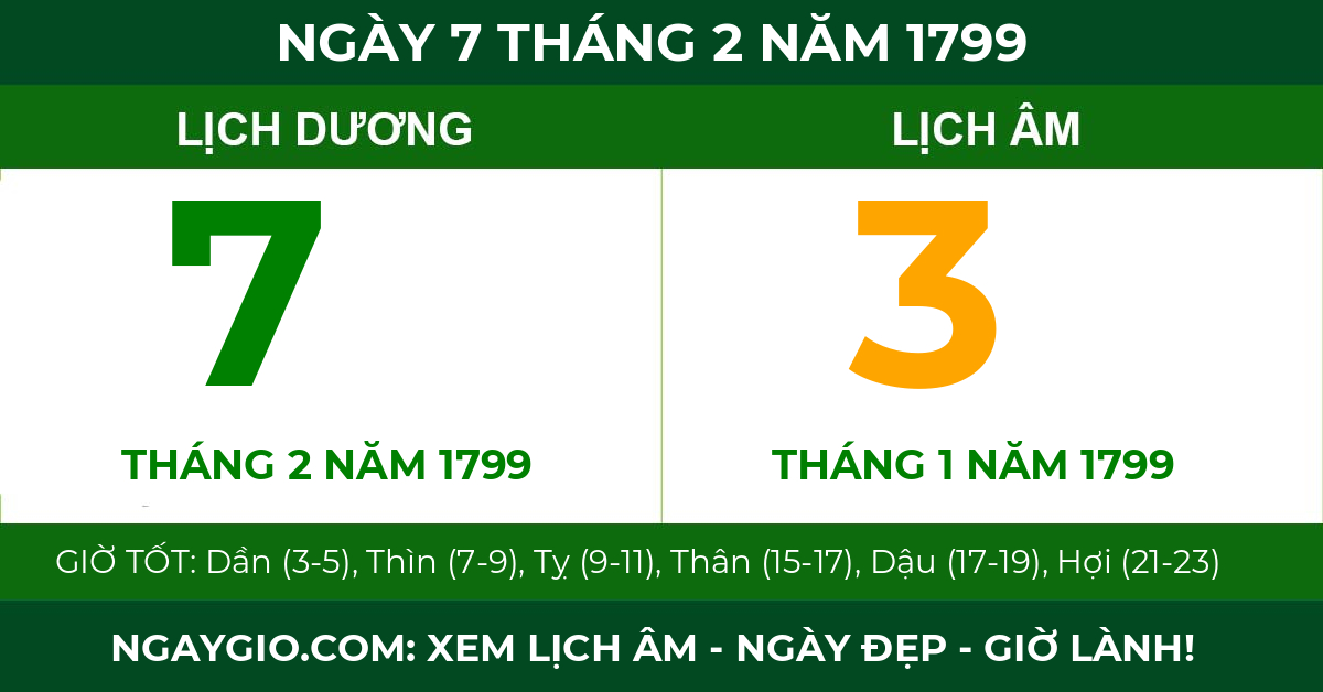 lịch âm ngày 7 tháng 2 năm 1799