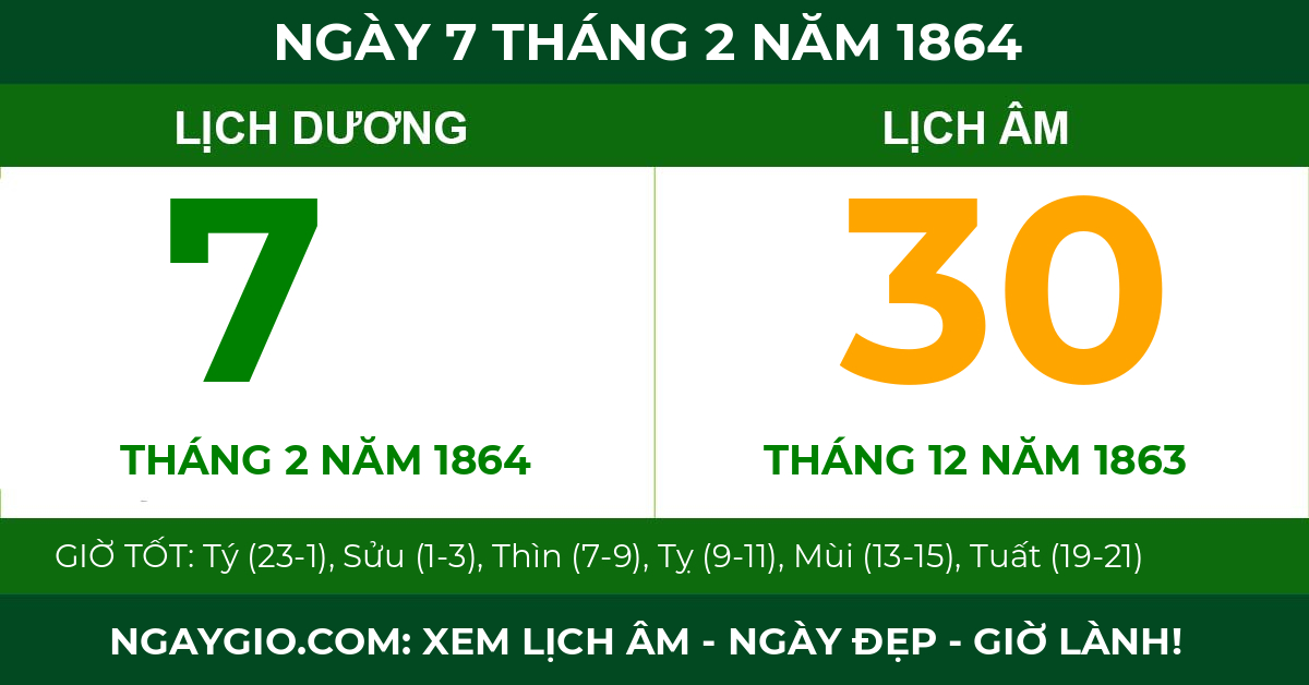 lịch âm ngày 7 tháng 2 năm 1864