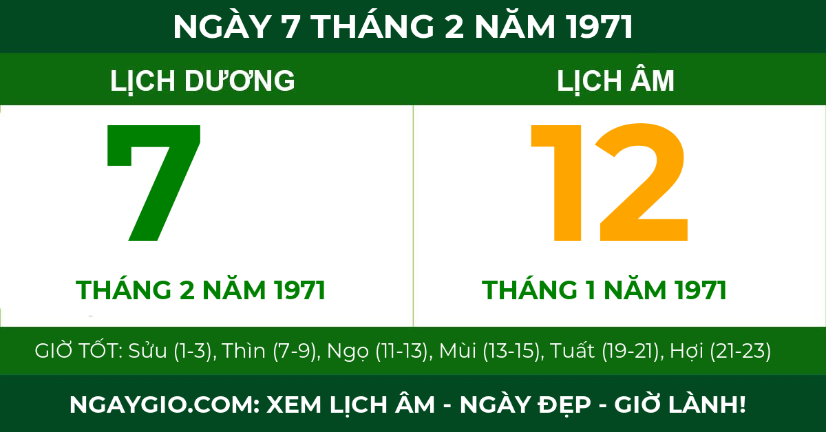 lịch âm ngày 7 tháng 2 năm 1971
