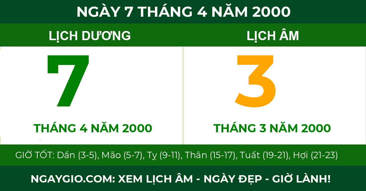 lịch âm ngày 7 tháng 4 năm 2000