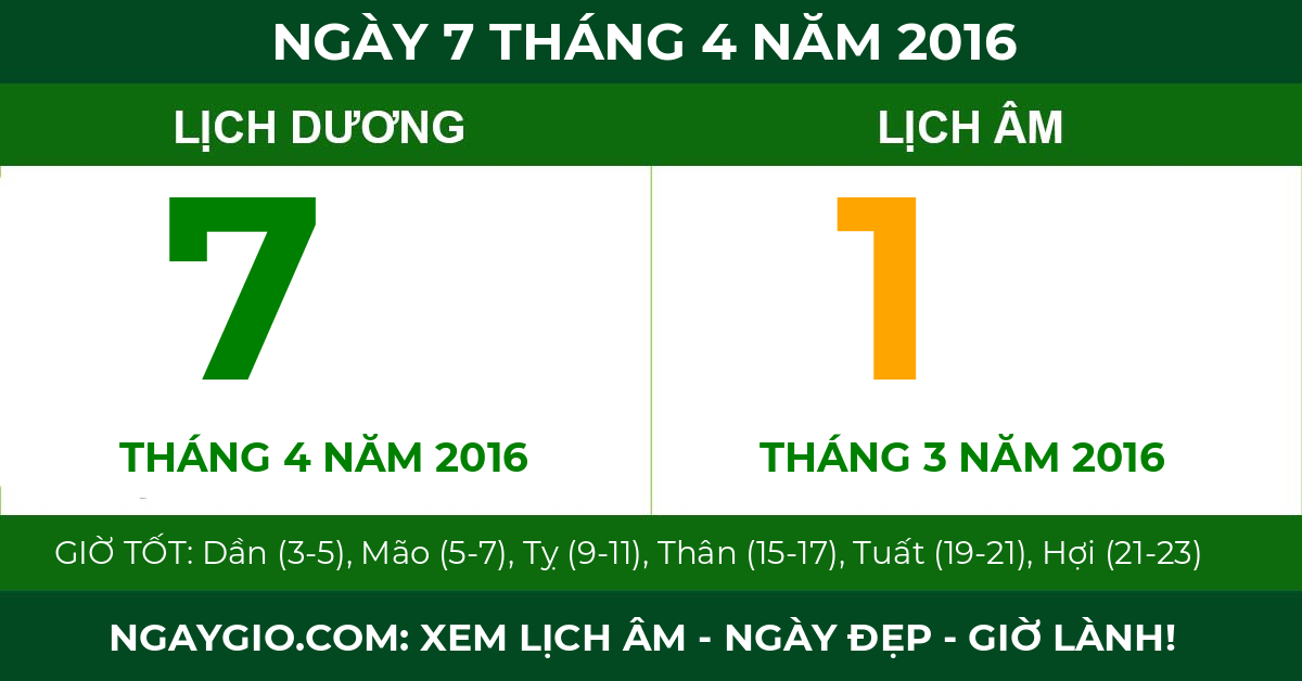 lịch âm ngày 7 tháng 4 năm 2016