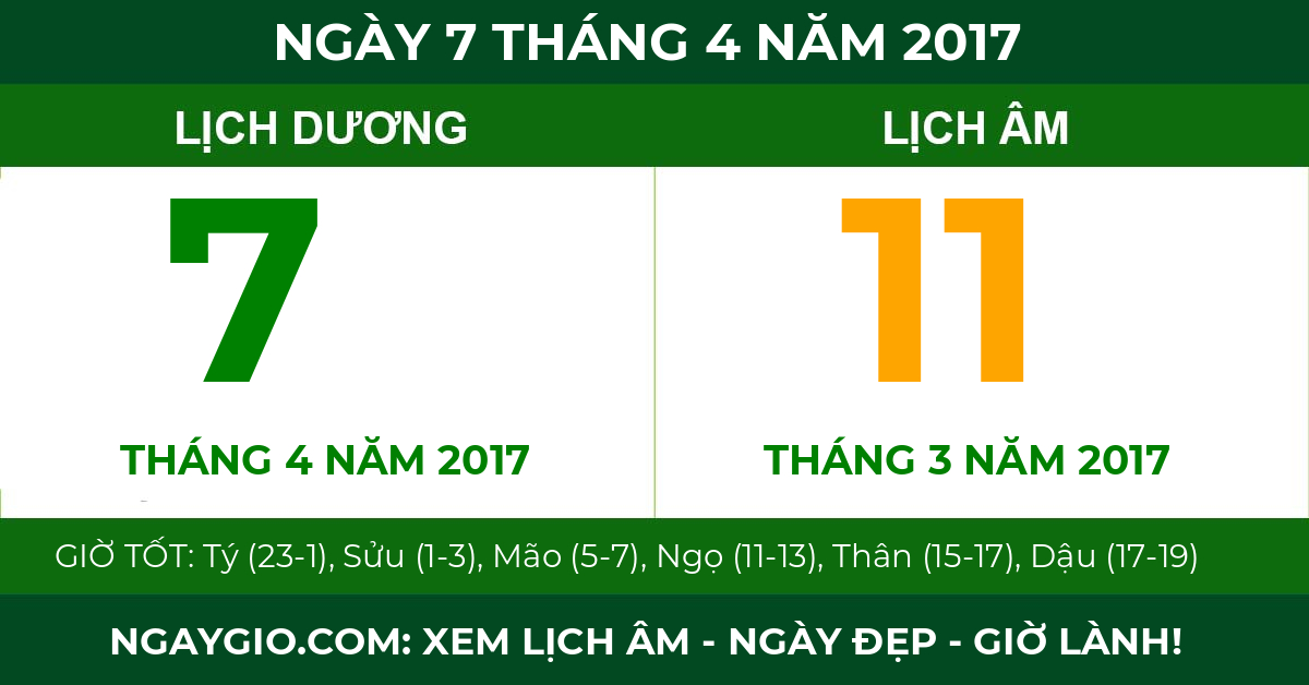 lịch âm ngày 7 tháng 4 năm 2017