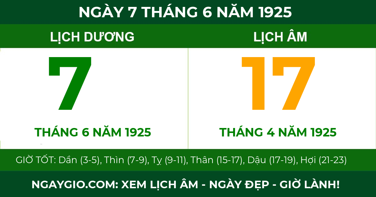 lịch âm ngày 7 tháng 6 năm 1925