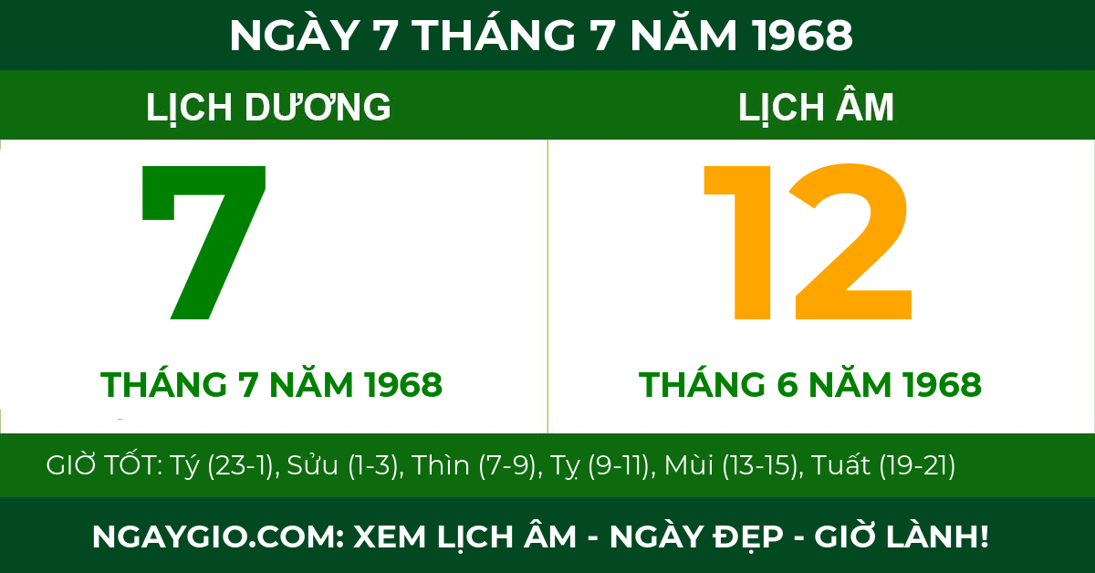 lịch âm ngày 7 tháng 7 năm 1968