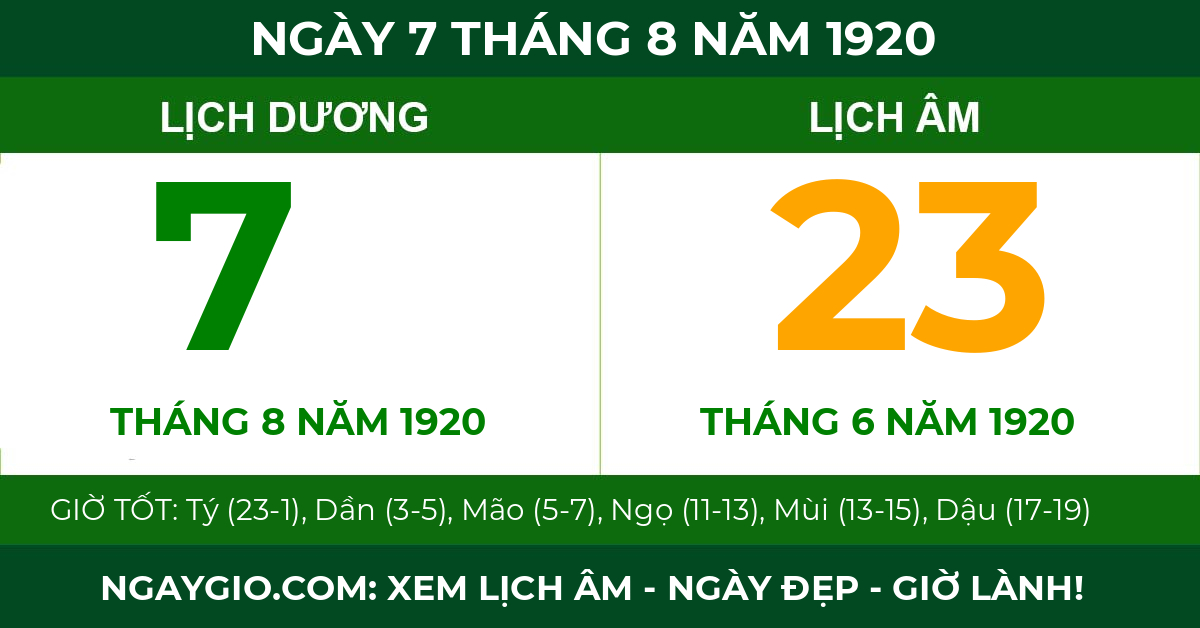 lịch âm ngày 7 tháng 8 năm 1920