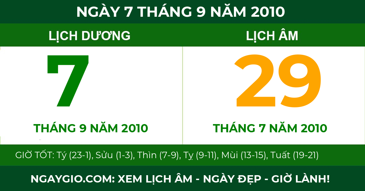 lịch âm ngày 7 tháng 9 năm 2010