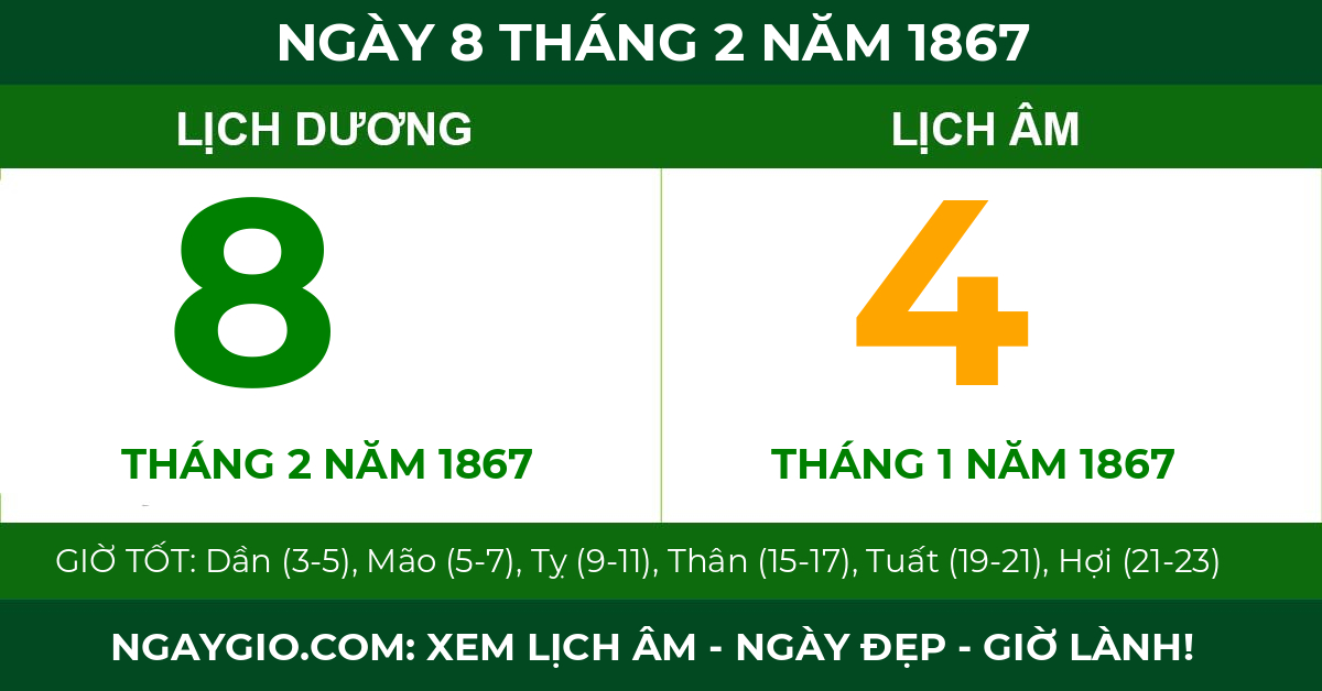 lịch âm ngày 8 tháng 2 năm 1867