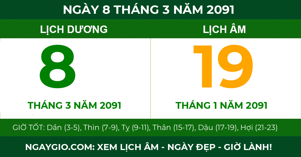 lịch âm ngày 8 tháng 3 năm 2091
