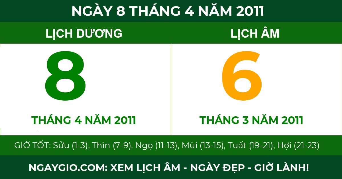 lịch âm ngày 8 tháng 4 năm 2011