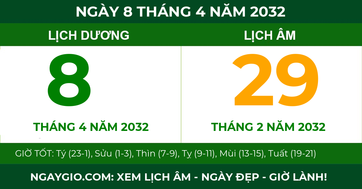 lịch âm ngày 8 tháng 4 năm 2032