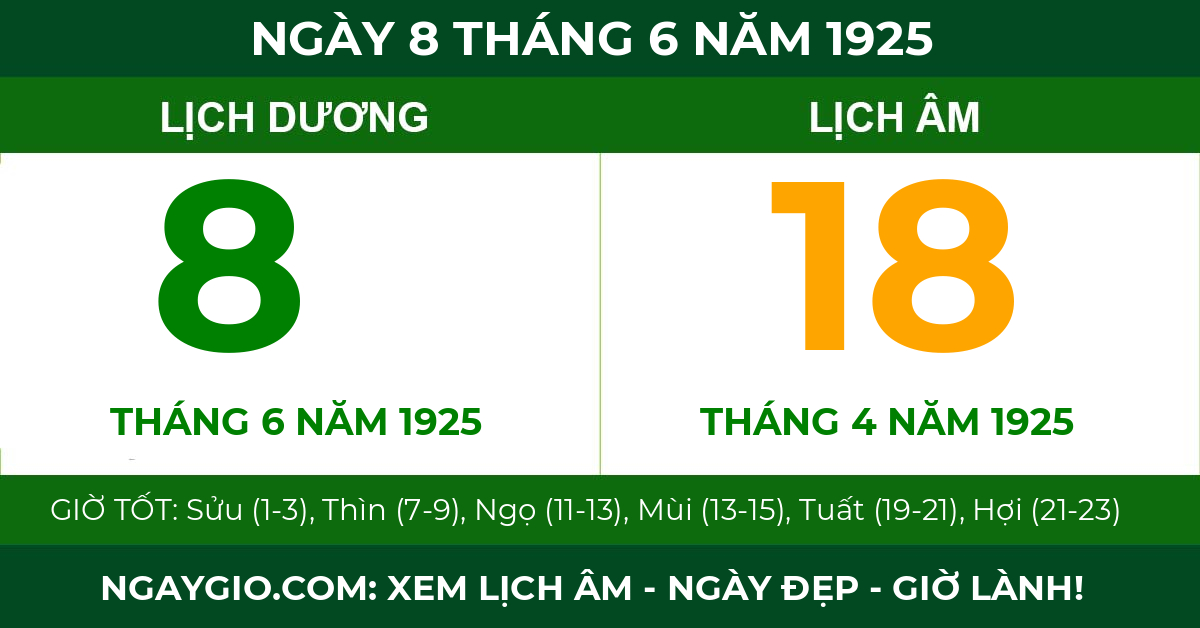 lịch âm ngày 8 tháng 6 năm 1925