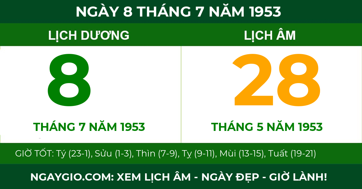 lịch âm ngày 8 tháng 7 năm 1953