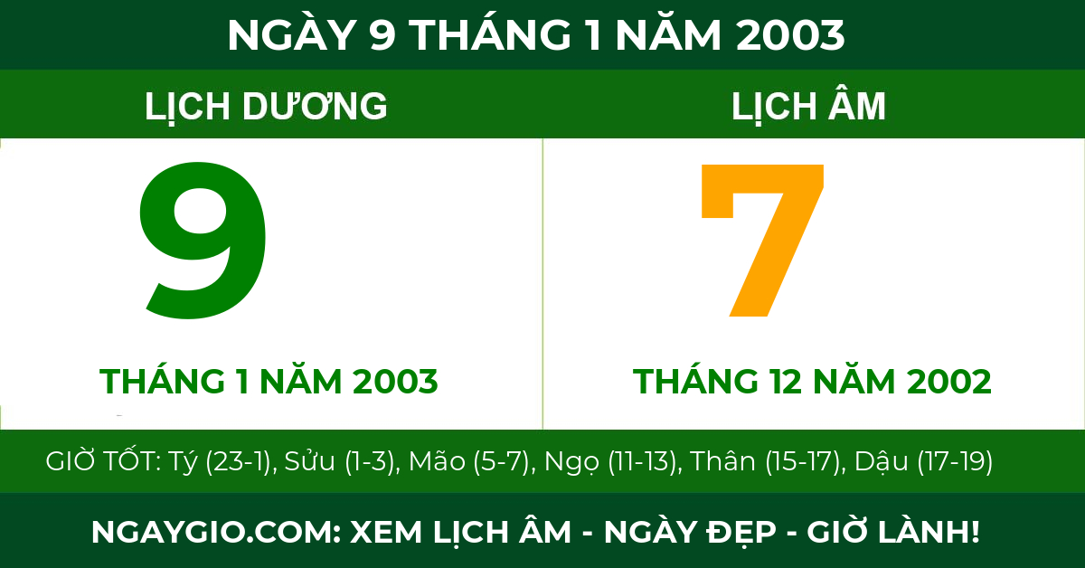lịch âm ngày 9 tháng 1 năm 2003