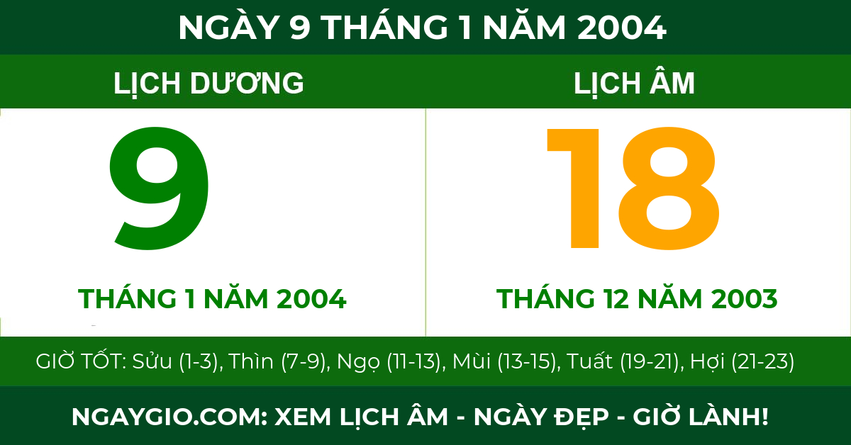 lịch âm ngày 9 tháng 1 năm 2004