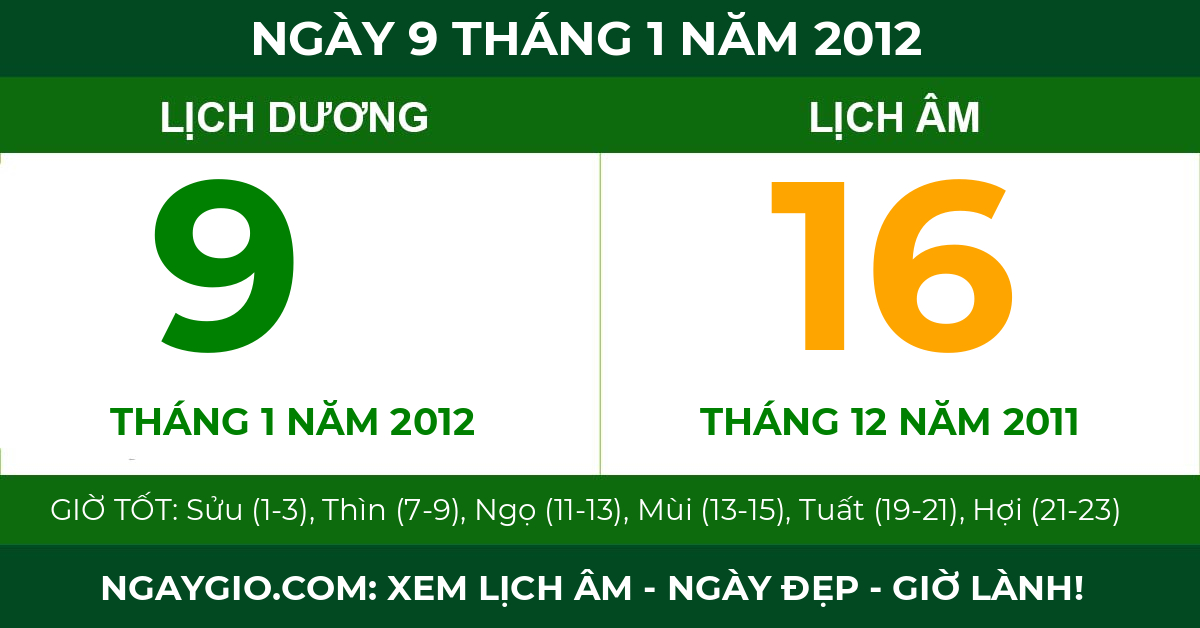 lịch âm ngày 9 tháng 1 năm 2012