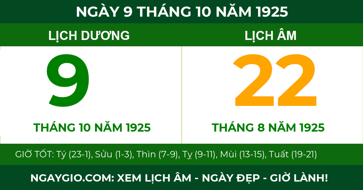 lịch âm ngày 9 tháng 10 năm 1925