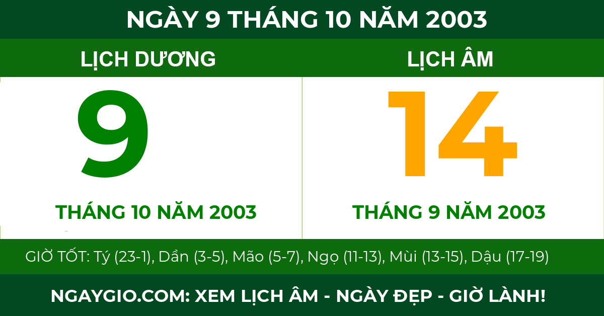 lịch âm ngày 9 tháng 10 năm 2003