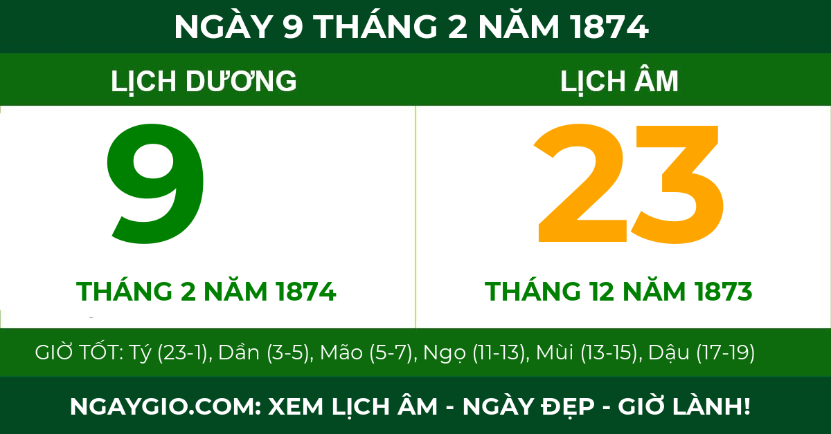 lịch âm ngày 9 tháng 2 năm 1874