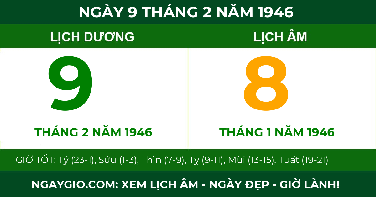 lịch âm ngày 9 tháng 2 năm 1946