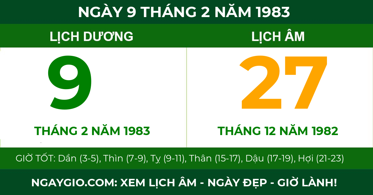 lịch âm ngày 9 tháng 2 năm 1983