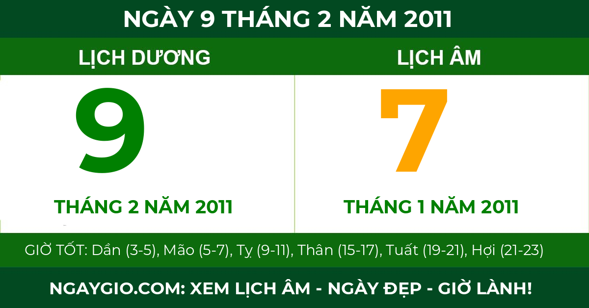lịch âm ngày 9 tháng 2 năm 2011
