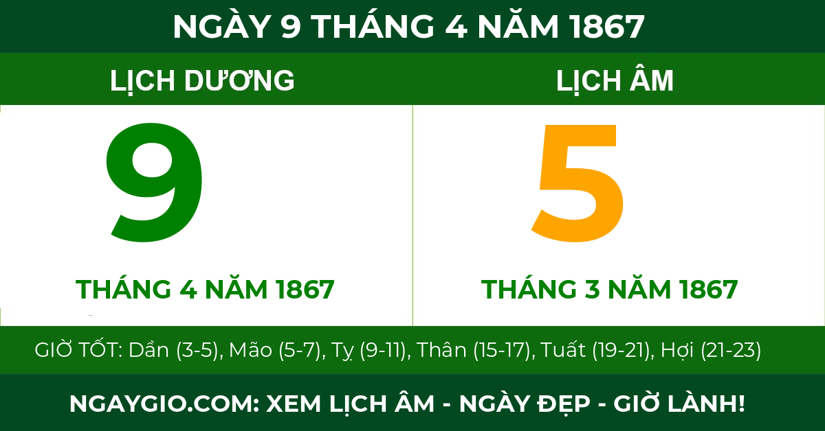 lịch âm ngày 9 tháng 4 năm 1867
