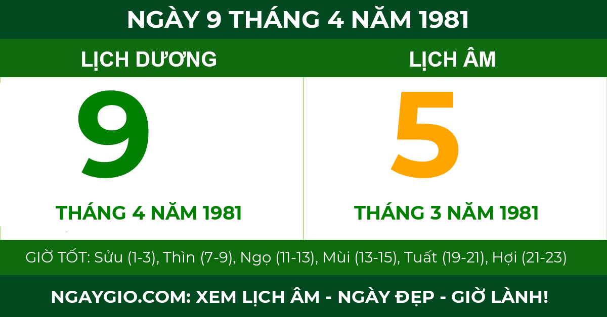 lịch âm ngày 9 tháng 4 năm 1981