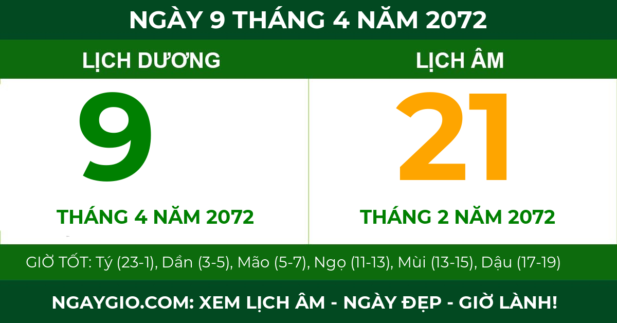 lịch âm ngày 9 tháng 4 năm 2072