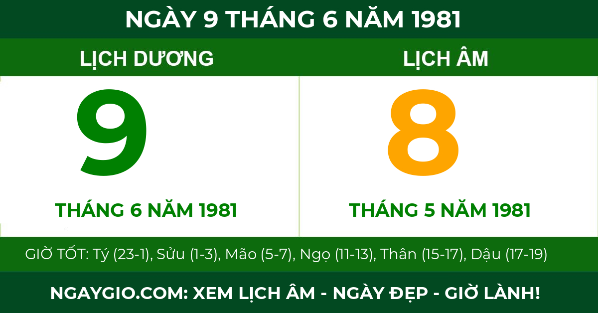 lịch âm ngày 9 tháng 6 năm 1981