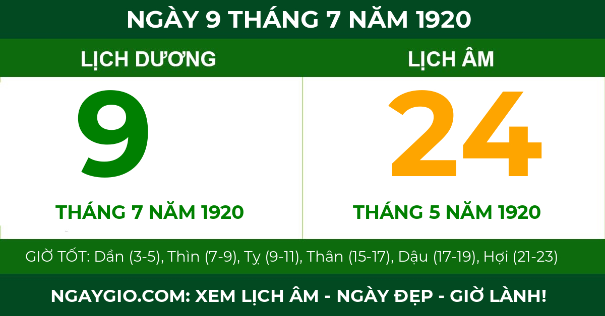 lịch âm ngày 9 tháng 7 năm 1920