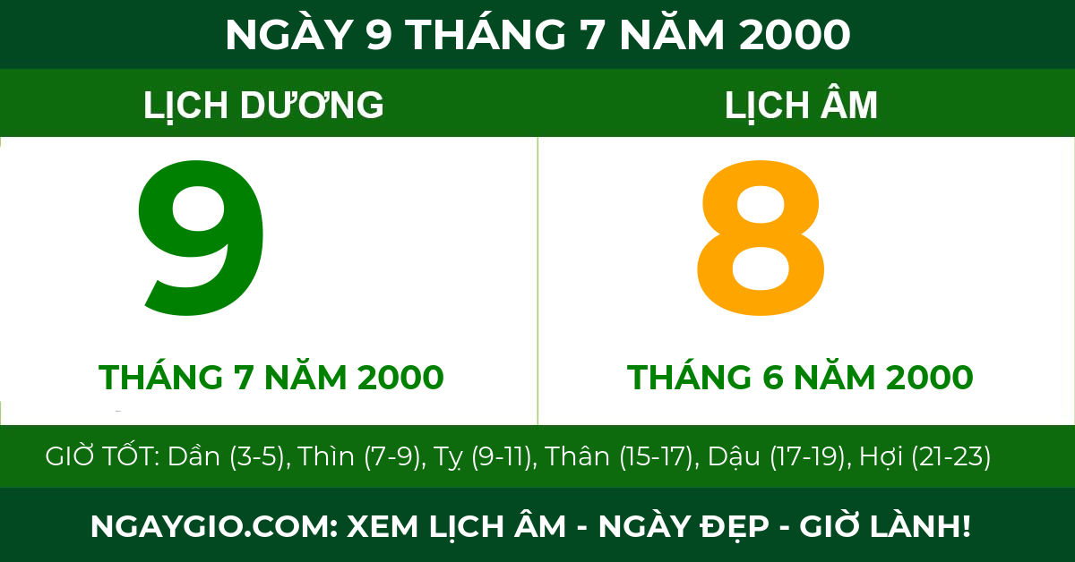 lịch âm ngày 9 tháng 7 năm 2000