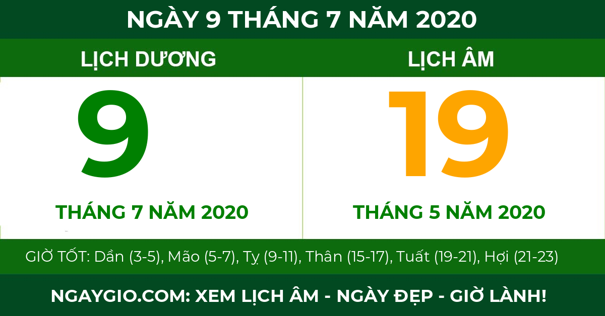 lịch âm ngày 9 tháng 7 năm 2020